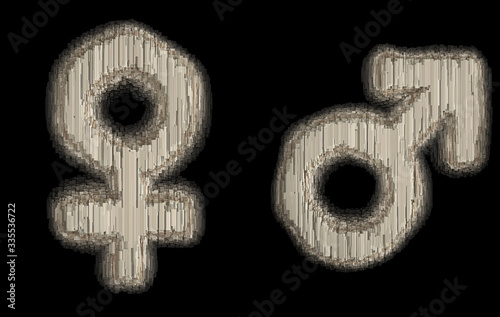 Set of symbol female and male made of industrial metal 3D