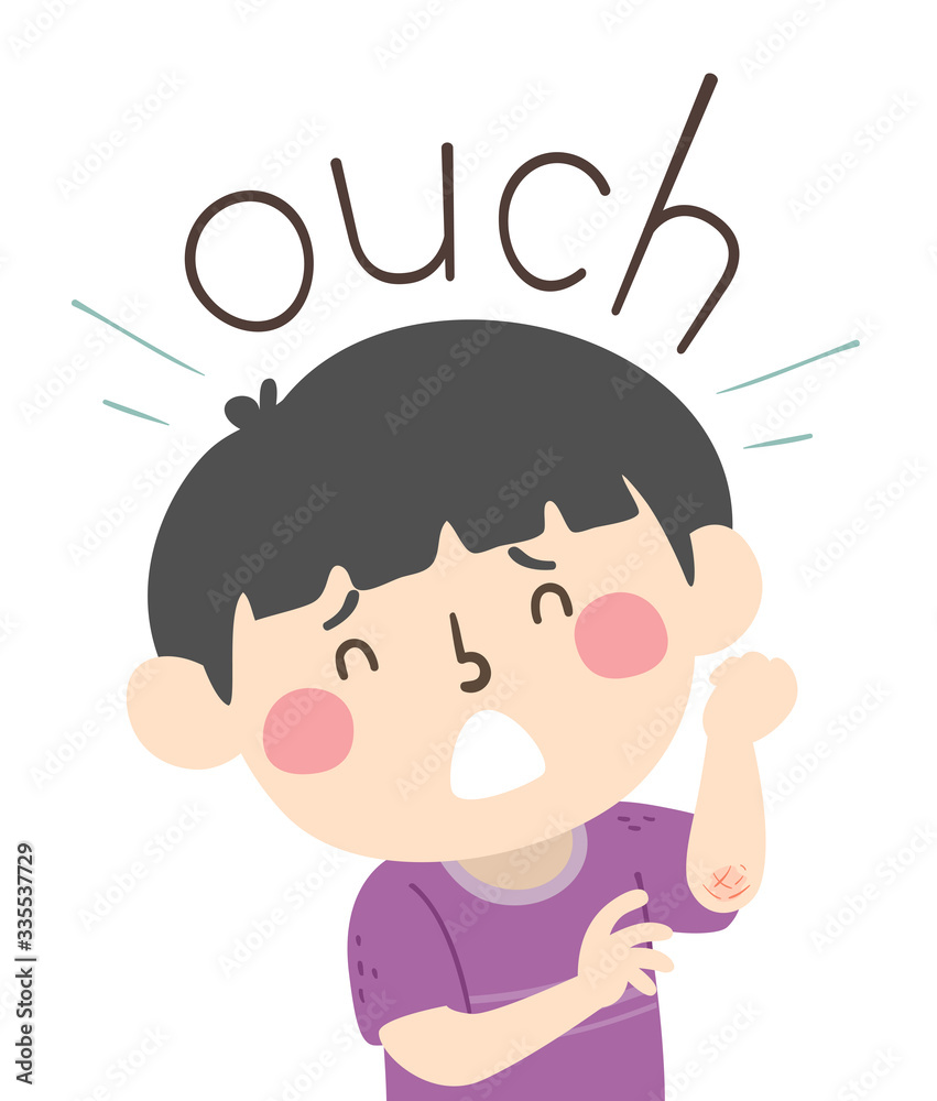 Kid Boy Onomatopoeia Sound Ouch Illustration Kid Boy Onomatopoeia Sound Ouch Illustration