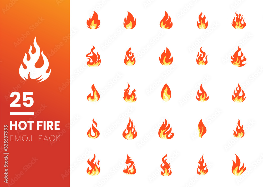 Set of Red hot fire flame emoji heat or spicy food symbol flat vector