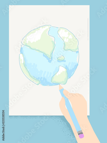 Kid Hand Draw Earth Pencil ...