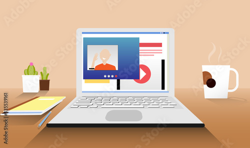 Eye-level Perspective Laptop Remote working concept Vector Illustration