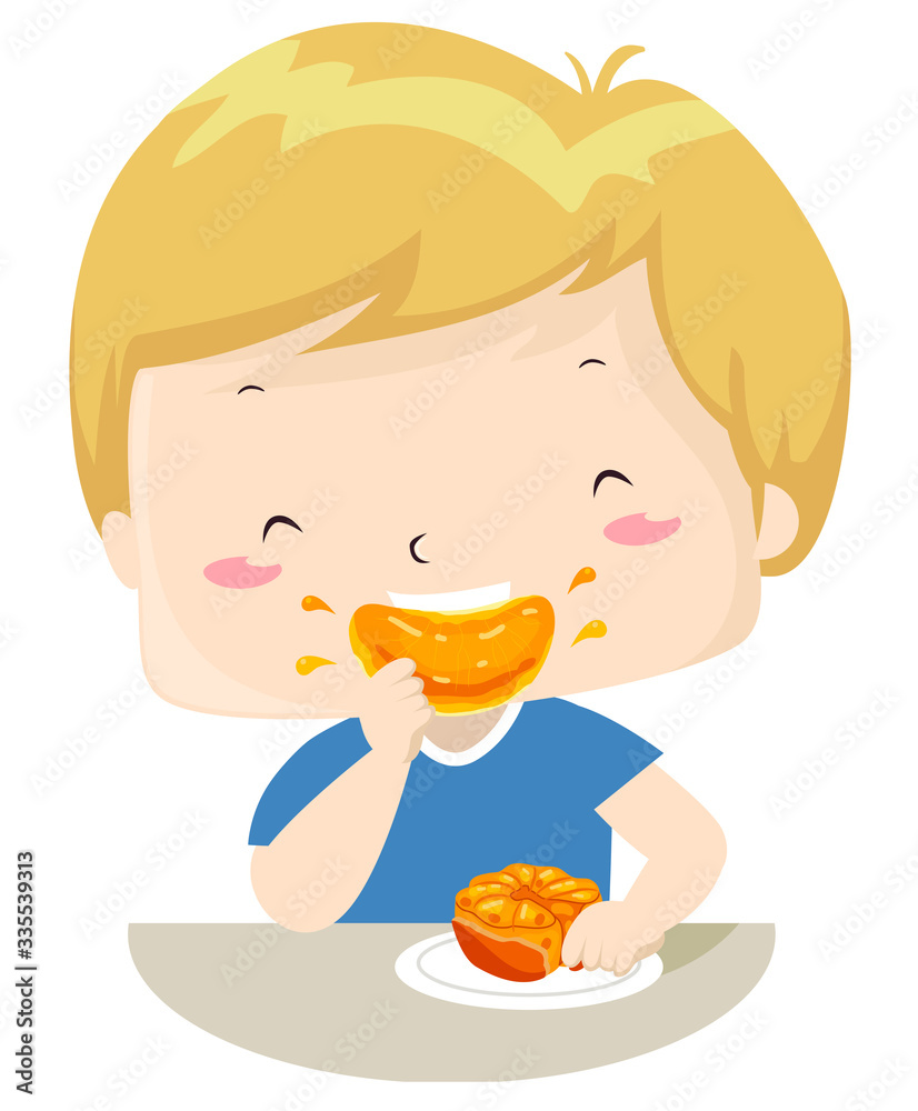 Kid Boy Juicy Orange Adjective Illustration Kid Boy Juicy Orange Adjective Illustration