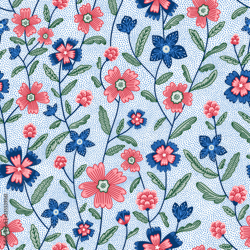 Chintz flowers vector seamless pattern