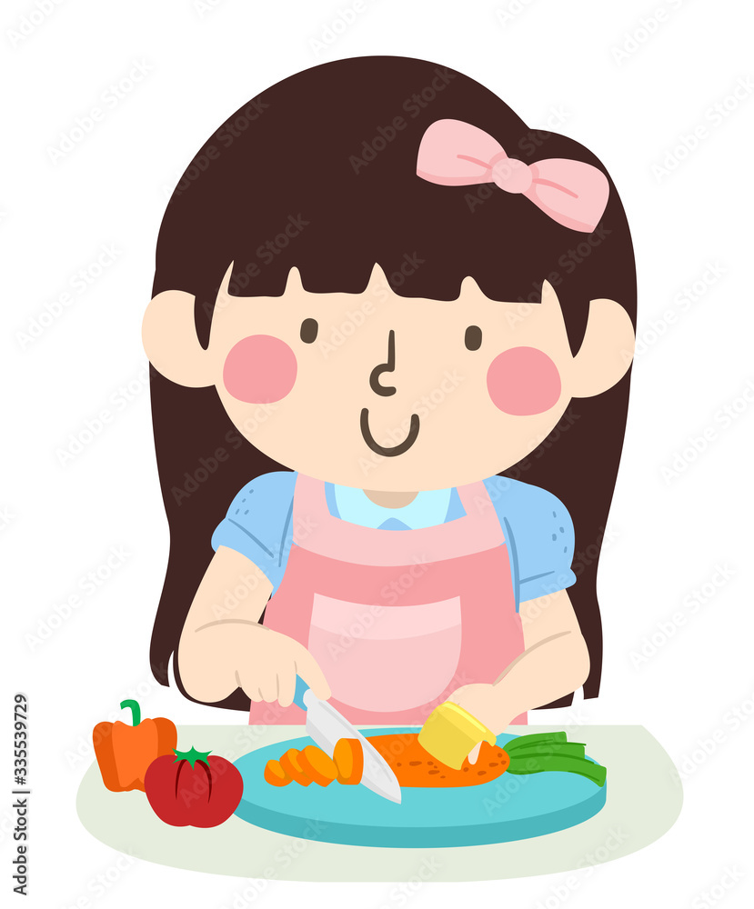 Kid Girl Use Safety Hand Guard Tool Illustration Kid Girl Use Safety Hand Guard Tool Illustration