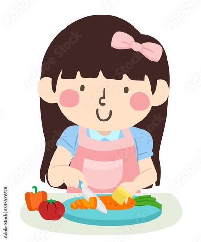 Kid Girl Use Safety Hand Guard Tool Illustration