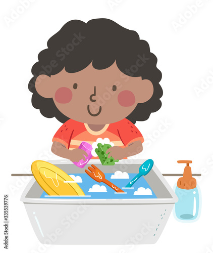 Kid Girl Dish Washing Toys Illustration