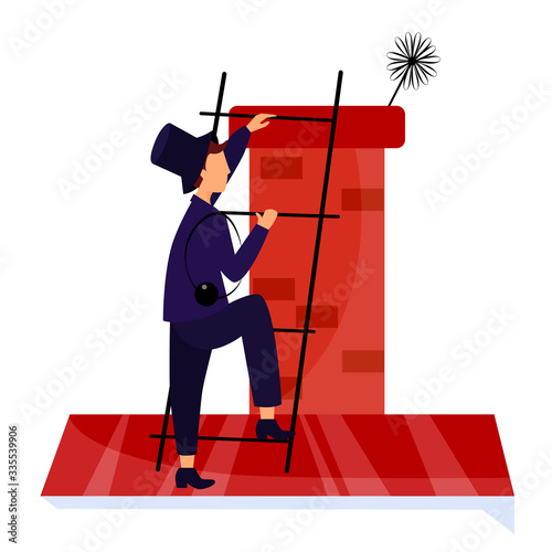 chimney sweep on the roof