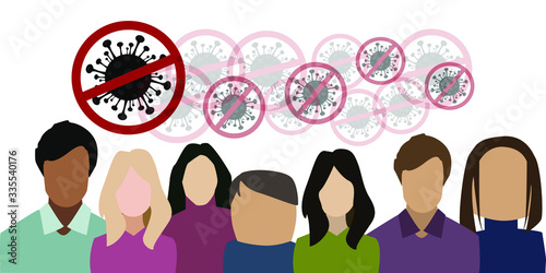 Group of people wearing medical masks to prevent disease, flu, air pollution, contaminated air, world pollution. Stock vector illustration in a flat style. Wuhan Novel coronavirus (2019-nCoV).Concept 