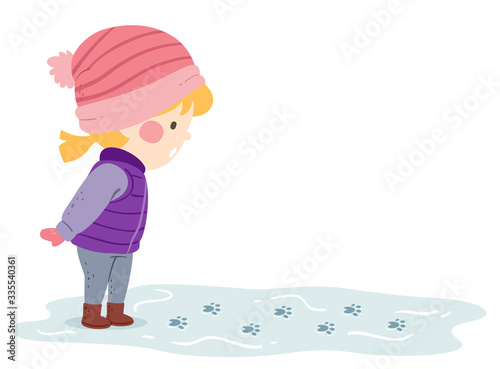 Kid Girl Snow Paw Prints Illustration