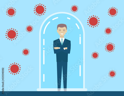 Protection of the vaccine against the disease COVID-19 quarantine, restriction, keep out or protection concept, Coronavirus pathogens moving and cannot get into restricted quarantined area with man 