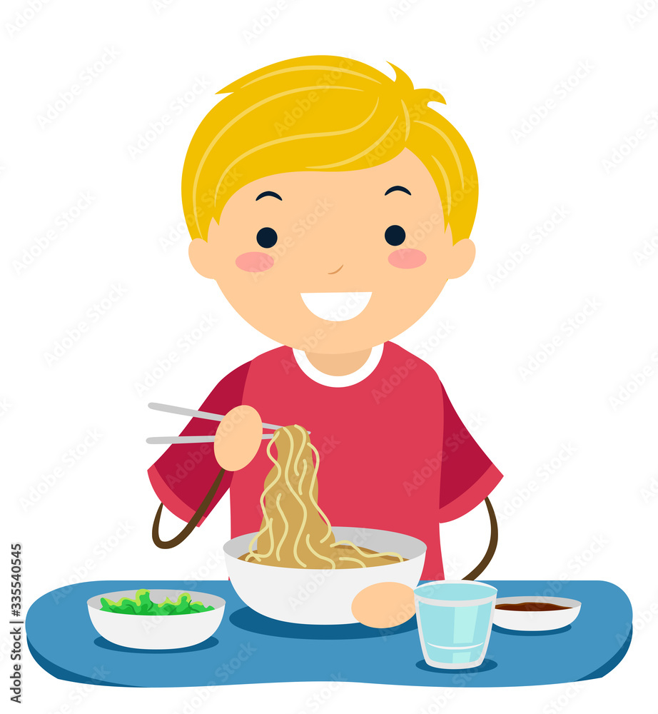 Stickman Teen Guy Eat Asian Food Illustration Stickman Teen Guy Eat Asian Food Illustration