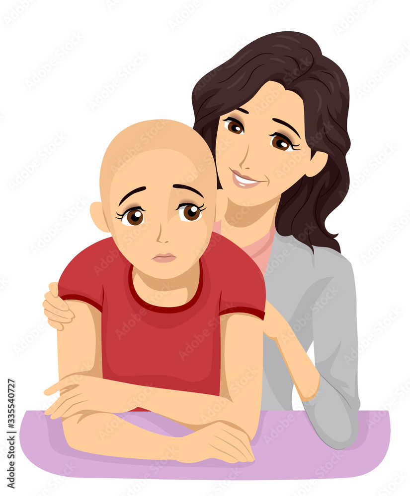 Teen Girl Alopecia Mom Comfort Illustration Teen Girl Alopecia Mom Comfort Illustration