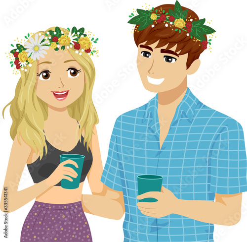 Teens Couple Sweden Midsummer Festival Wreath