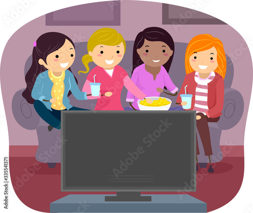 Stickman Teen Girls Movie Marathon Illustration