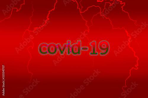 赤と黒のグラデーションバックと真ん中にcovid-19の文字と稲妻