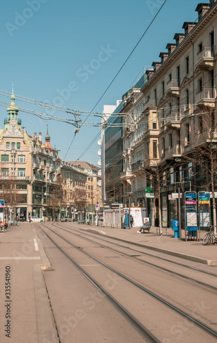 Empty streets. Closed stores. Missing tourists. Taken in Zurich/Switzerland, April 2. 2020