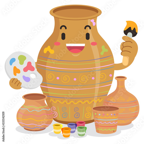 Mascot Jar Painting Pots Illustration