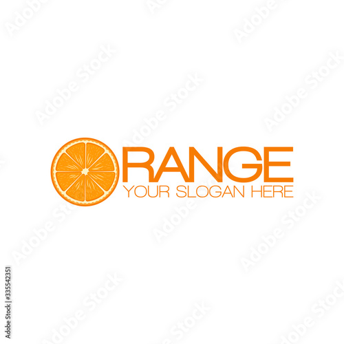 Orange logo concept for business.  Healthy vegetarian food. Vector isolated illustration on white background