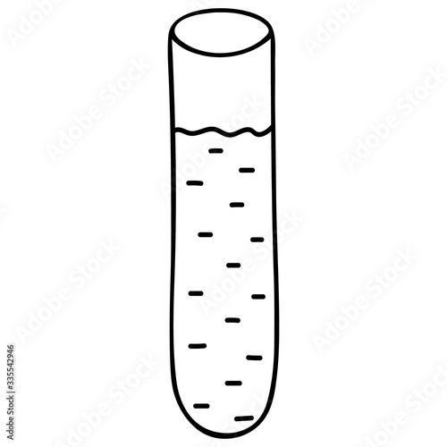 Test tube with reagent. Glass container for chemical research in the laboratory. Vector illustration. Application in biology and medicine. Outline on an isolated background. Sketch.