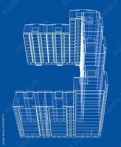 Vector wire-frame model of a multi-storey building
