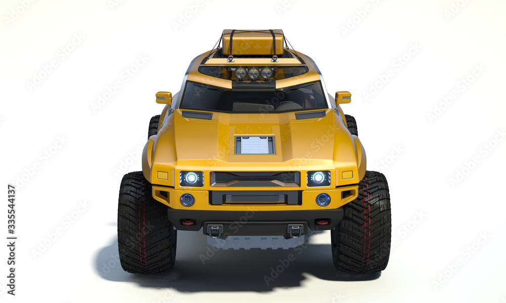 3D rendering of a brand-less generic concept off-road car in studio environment