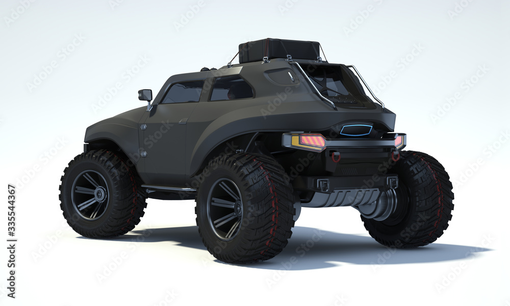 3D rendering of a brand-less generic concept off-road car in studio environment