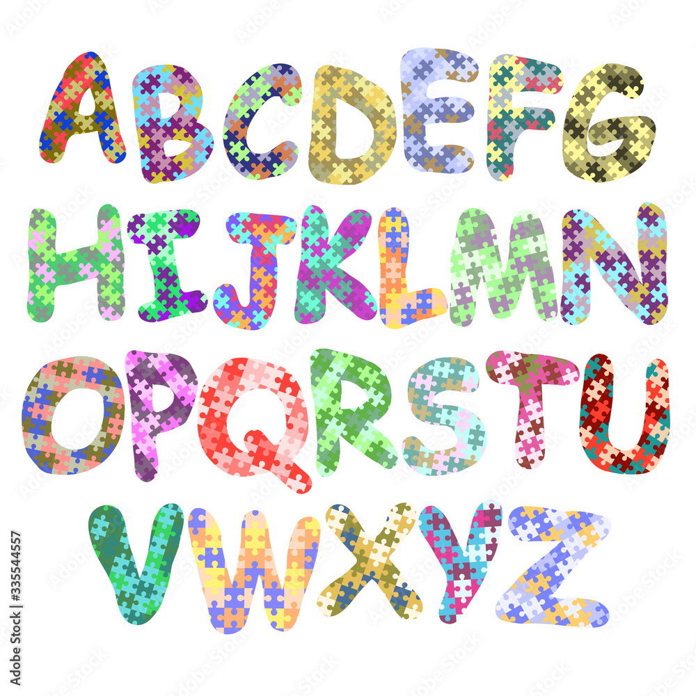 Doodle Colorful Alphabet.ABC. Kids funny alphabet