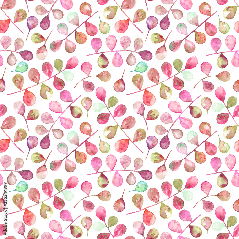 Watercolor pattern of red and brown autumn leaves illustrated Watercolor pattern of red and brown autumn leaves illustrated