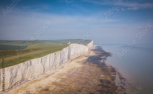 Aerial view of Seven Sisters and Beachy Head Lighthouse, East Sussex, England