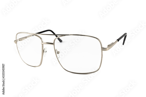 Silver frame pilot aviator reading sunglasses isolated on white background, side view