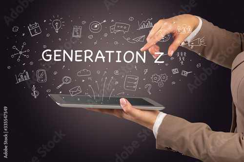 Close-up of a touchscreen with GENERATION Z inscription, social media concept