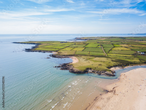 Aerial view of Aberffraw Bay and Beach, Ty Croes, Anglesey, Wales, UK photo