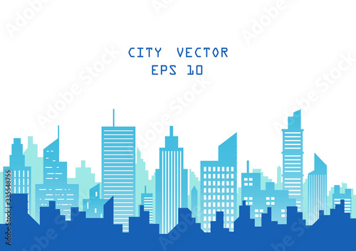 silhouette blue city building in flat illustration vector  urban cityscape design for background 