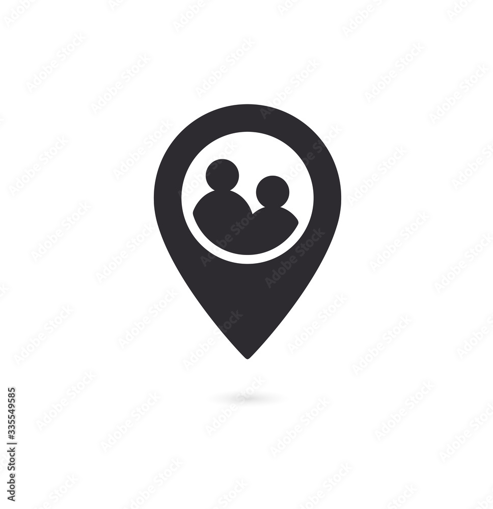Profile symbol. Map marker and avatar. Location icon. Family pin. Icon with humans. Vector sign. Profile symbol. Map marker and avatar. Location icon. Family pin. Icon with humans. Vector sign.