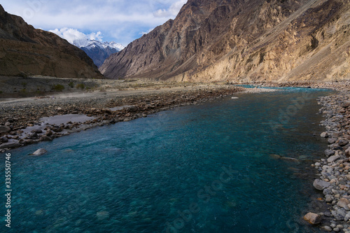 Shyok River at Turtuk village on india and Pakistan Border, Leh district of Jammu and Kashmir in the Nubra Tehsil, India photo