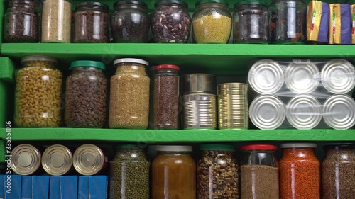 Slika na platnu Stocked home pantry ready for coronavirus quarantine and self-isolation