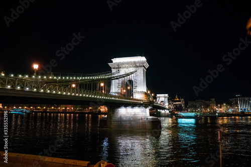 Night on Chain bridge in budapest