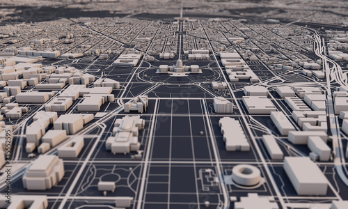 Foto Washington DC city map 3D Rendering. Aerial satellite view.