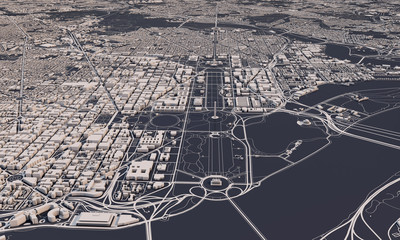 Ingelijste posters Grijs Luchtfoto stadskaart van Washington DC  © ink drop