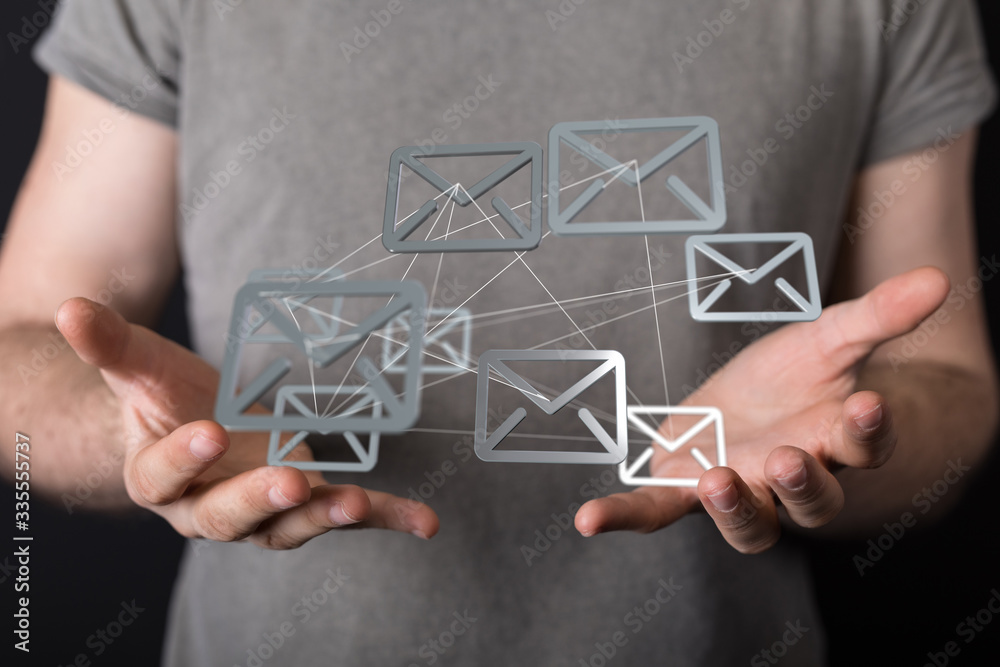 Hand Touching Email With Finger. Hand Touching Email With Finger.