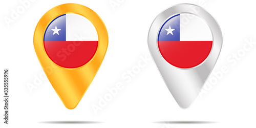 Map of pins with flag of Chile. On a white background