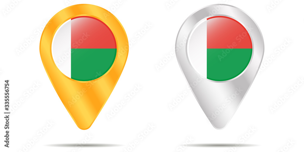 Map of pins with flag of Madagascar. On a white background Map of pins with flag of Madagascar. On a white background