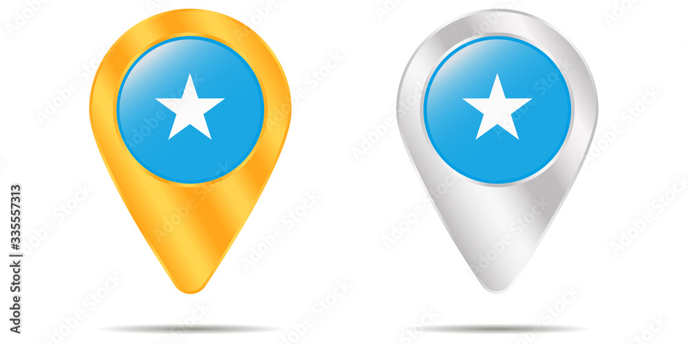 Map of pins with flag of Somalia. On a white background Map of pins with flag of Somalia. On a white background