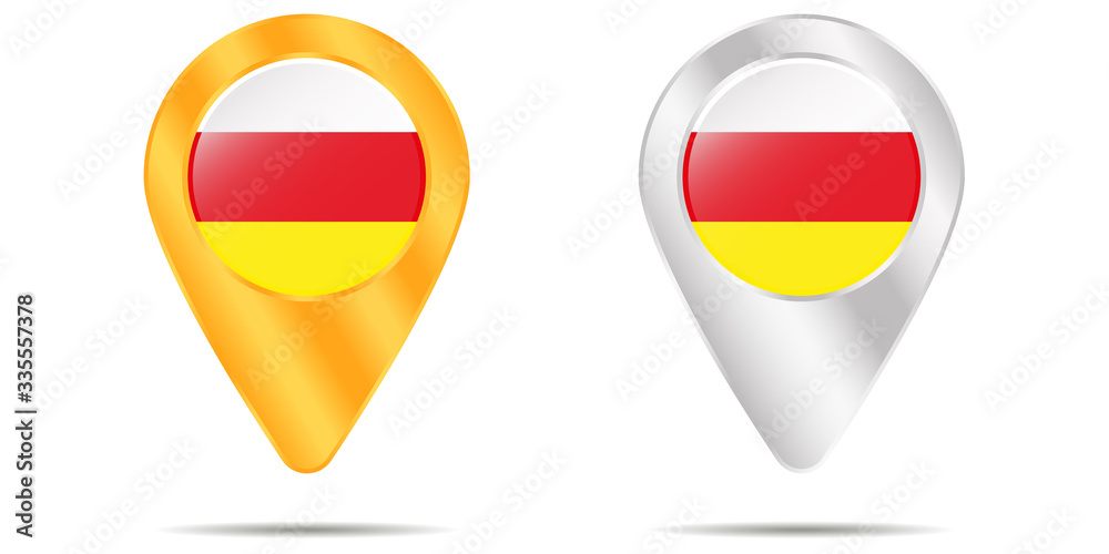 Map of pins with flag of South Ossetia. On a white background Map of pins with flag of South Ossetia. On a white background