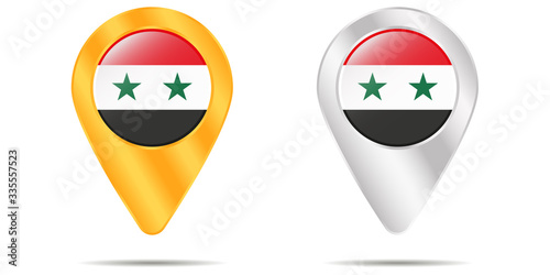 Map of pins with flag of Syria. On a white background