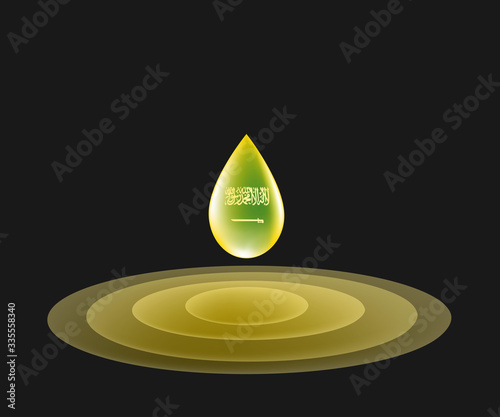 Oil drop with the Kingdom of Saudi Arabia flag symbol inside, black background, oil trading concept, sign symbol background, vector illustration.