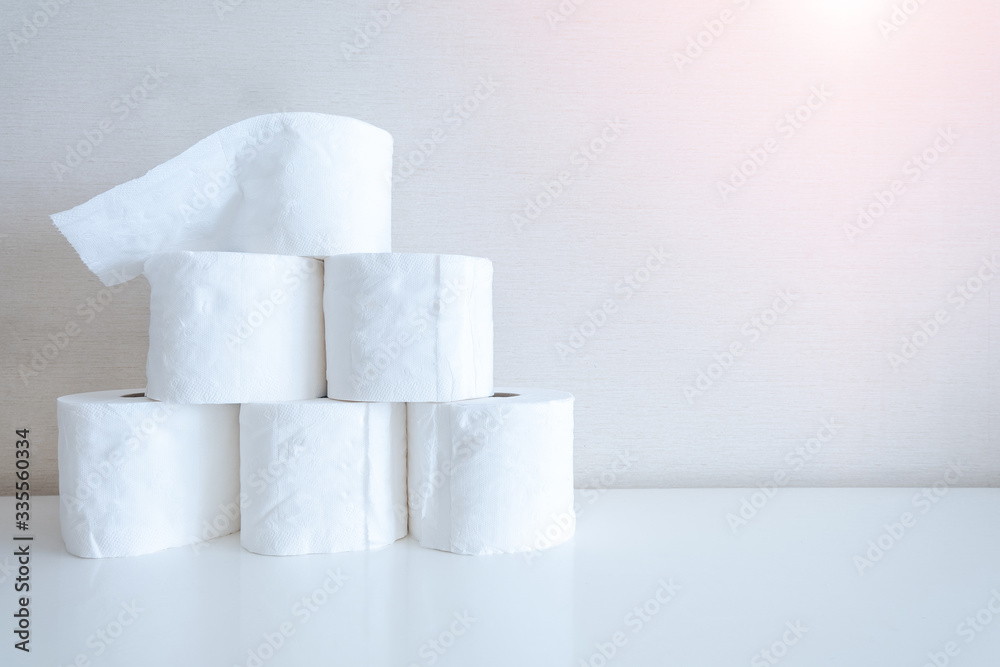 Ταπετσαρία A pile of toilet tissue paper rolls during Coronavirus or Covid-19 outbreak with copy space