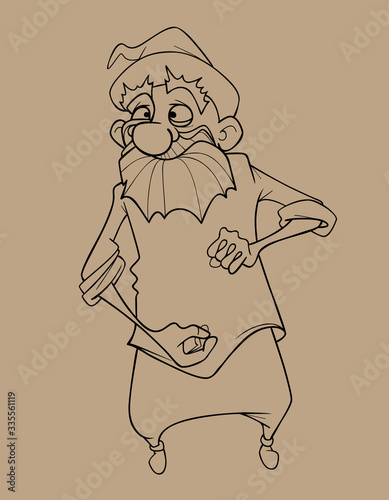 sketch of cartoon happy bearded man in santa claus hat