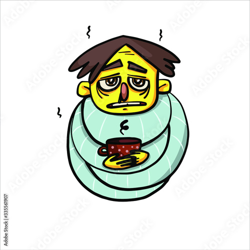 sick man with a Cup of tea vector