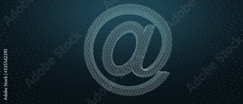 Email sign on blue wall background, banner, copy space. 3d illustration
